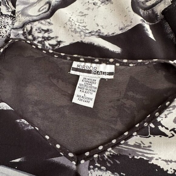 Mirror Image Black White Flowy Handkerchief Tunic Blouse 3/4 sleeves Large - Picture 4 of 4